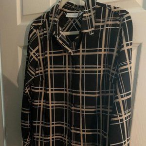 Susan Graver Black Printed Stretch Woven Button Front Tunic Shirt Blouse Size M